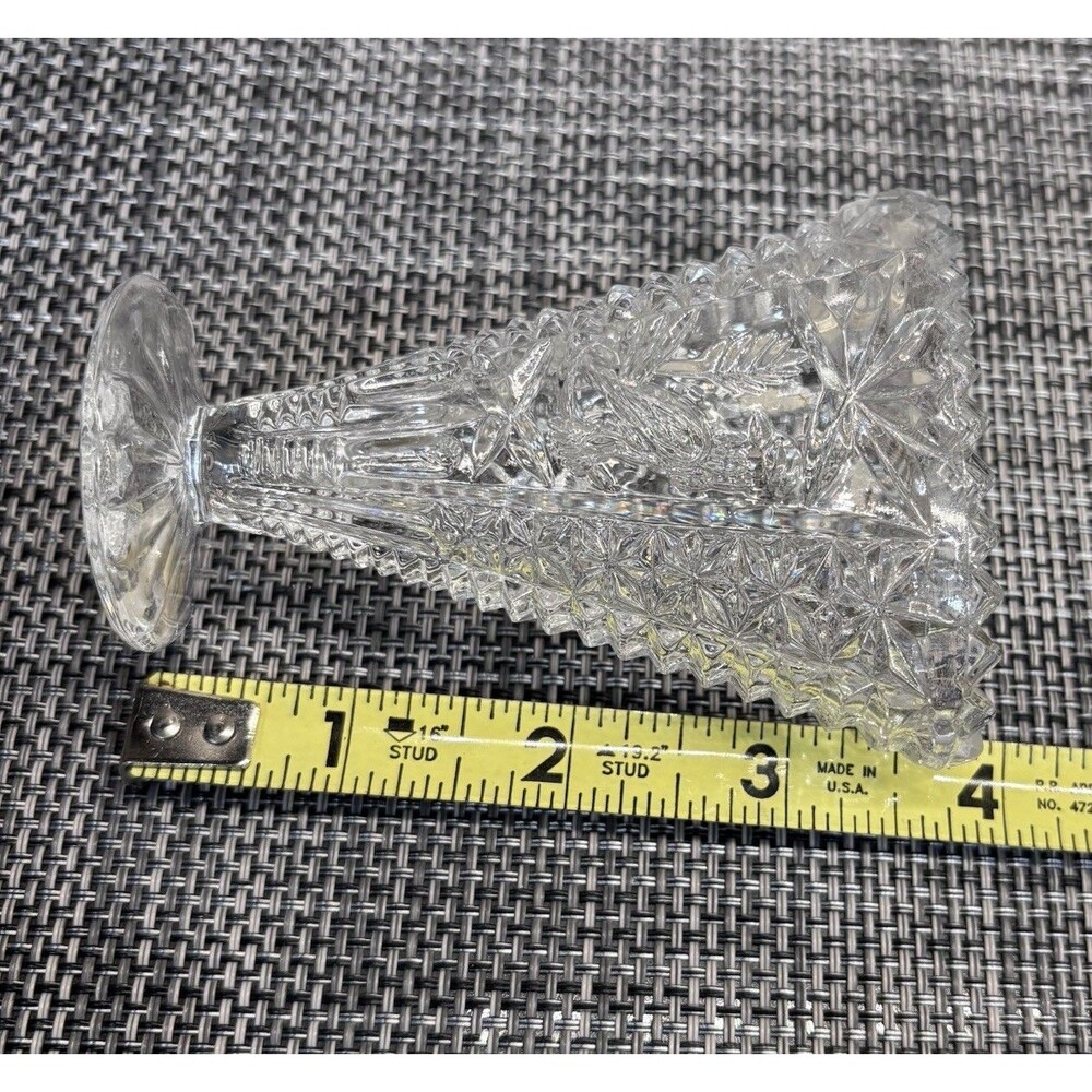 Vintage Hofbauer Byrdes Collection Clear Fan Vase - 3.5" Tall With Sticker - Picture 5 of 5